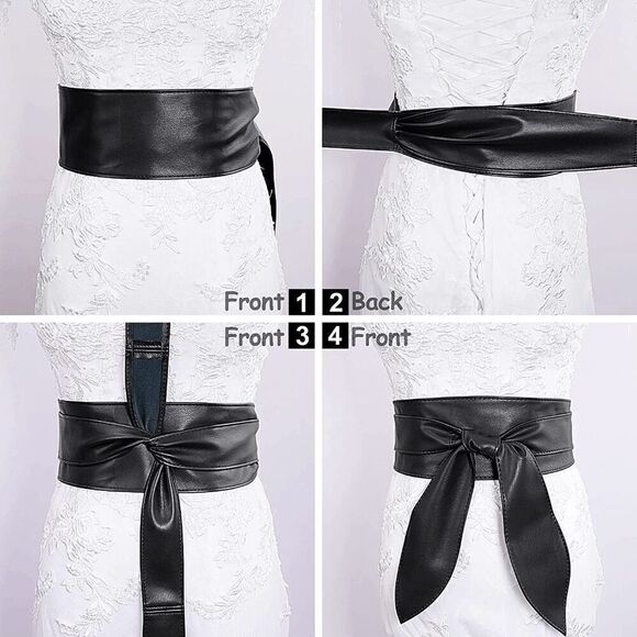 Black Knot Decor Wide Wrap Around Obi Corset Black Belt SIZE L-XL NEW - Picture 10 of 14